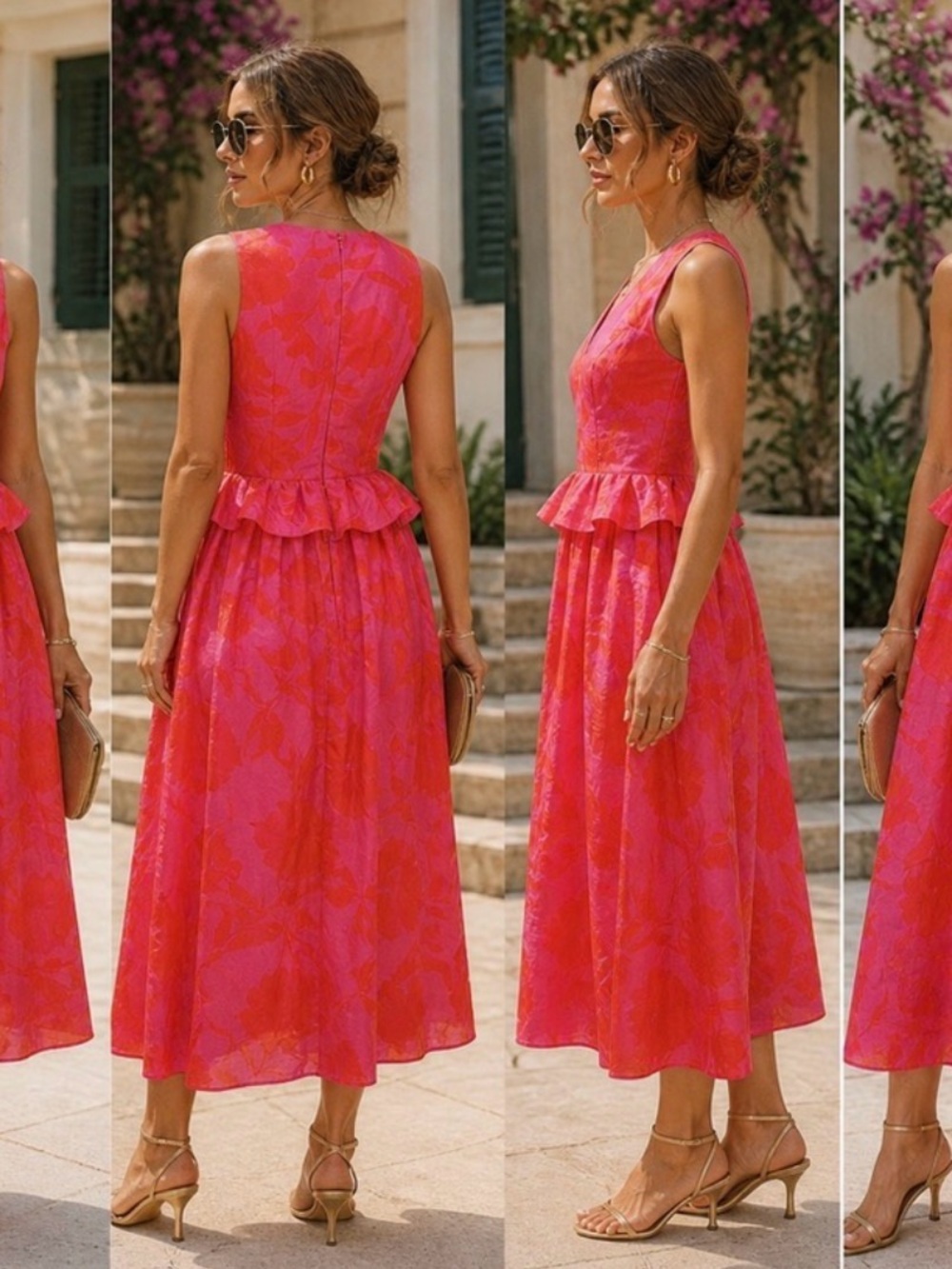 Target Sleeveless Pink and Red Peplum Midi Dress